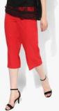 Meee Red Solid Capris women