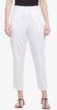 Meee White Solid Regular Fit Coloured Pants Women