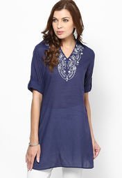 Meira Navy Blue Embroidered Kurta Women