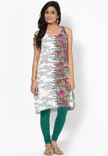 Melange Polyester White Printed Kurta women