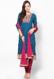 Melange Solid Aqua Blue Suit Set Women