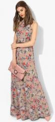 Miaminx Beige Coloured Printed Maxi Dress women