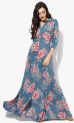 Miaminx Blue Coloured Printed Maxi Dress women