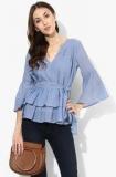 Miaminx Blue Solid Blouse With Belt Women