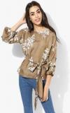 Miaminx Brown Printed Blouse With Belt Women