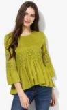 Miaminx Green Self Design Blouse Women