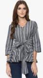 Miaminx Grey Striped Regular Top Women