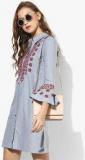 Miaminx Light Blue Coloured Embroidered Shift Dress Women