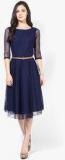 Miaminx Navy Blue Colored Solid Skater Dress women