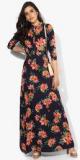 Miaminx Navy Blue Coloured Printed Maxi Dress women