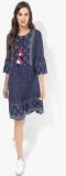 Miaminx Navy Blue Coloured Printed Shift Dress Women