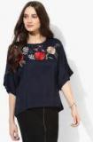 Miaminx Navy Blue Self Design Blouse Women