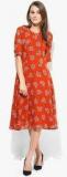 Miaminx Orange Colored Printed Skater Dress Women