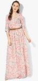 Miaminx Pink Coloured Printed Maxi Dress With Belt women