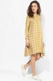 Miaminx Yellow Cheked Asymmetric Dress Women