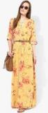 Miaminx Yellow Colored Printed Maxi Dress women