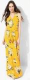 Miaminx Yellow Printed Maxi Dress With Belt Women