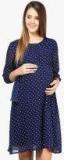 Mine4nine Navy Blue Colored Printed Shift Dress women