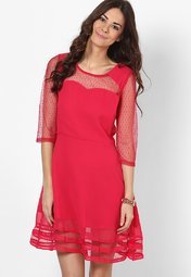 Miss Bennett Addicted To Pink Skater Dress With Sheer Panels Women