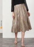 Miss Bennett Beige Printed Flared Midi Skirt Women