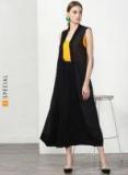 Miss Bennett Black Solid Flared Knee Length Skirt women