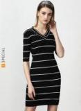 Miss Bennett Black Striped Bodycon Dress Women