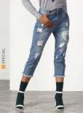 Miss Bennett Blue Boyfriend Fit Mid Rise Highly Distressed Jeans Women