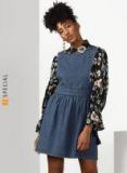 Miss Bennett Blue Solid Pinafore Dress Women