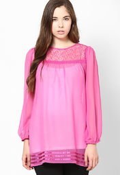 Miss Bennett Cotton Candy Pink Sheer & Lace Top Women