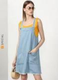 Miss Bennett Denim Pinafore Dress With Frayed Edges Women