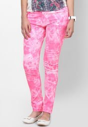 Miss Bennett Global Gal Pink Tie Dye Print Stretch Pants Women