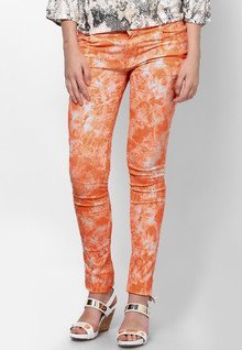 Miss Bennett Global Gal Tangerine Tie Dye Print Stretch Pants women