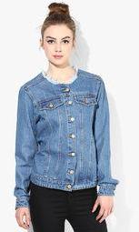 Miss Bennett London Collarless Denim Jacket Women