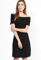 Miss Bennett London Plain Bardot Bodycon Dress Women