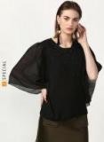 Miss Bennett Loose Flowy Top With Stone Work On The Front And Wide Sleeves In Sheer Fabric Women