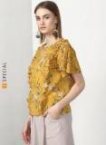 Miss Bennett Mustard Boxy Half Sleeves Top Featuring Frill Detailling Across The Body Women