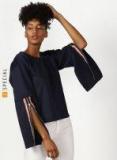 Miss Bennett Navy Blue Solid Blouson Top Women