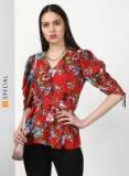 Miss Bennett Red Printed Wrap Top Women