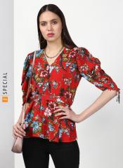 Miss Bennett Red Printed Wrap Top women