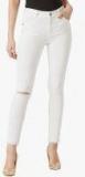 Miss Chase White Skinny Fit Mid Rise Slash Knee Jeans Women