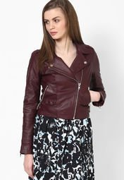 Miss Selfridge Burgundy Leather Jacket Women