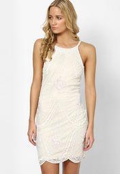 Miss Selfridge Cream Deco Embellished Dress Women