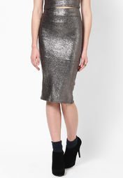 Miss Selfridge Silver Metallic Pencil Skirt Women