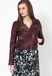 Miss Selfridge Wine Leather Jacket Women