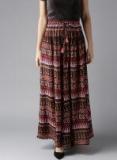 Moda Rapido Black & Red Printed Maxi Flared Skirt women