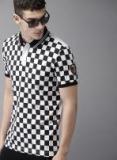 Moda Rapido Black & White Checked Polo Collar T Shirt Men