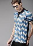 Moda Rapido Blue & Black Printed Polo Collar T Shirt Men