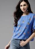 Moda Rapido Blue & Peach Coloured Printed Top Women