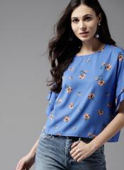 Moda Rapido Blue & Peach Coloured Printed Top women