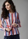 Moda Rapido Blue & Red Striped Cinched Waist Top Women